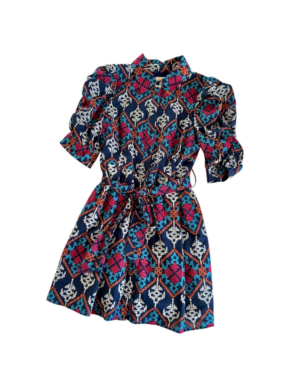 CIEBON Scarlette Embroidered Mini Shirt Dress Womens Medium Twee Cotton Colorful